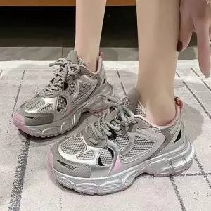 여성 2색 운동화 어글리슈즈 메쉬 경량 메탈릭 러닝화