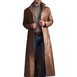 마이이푸-GJ 남성용 가죽 트렌치코트 풀 길이 빈티지 인조 재킷 오버코트 패션 모터사이클