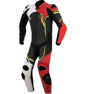 레더에이 남성 패션 모터바이크 리얼 가죽 원피스 수트, 장갑 보호 블랙, XS-5XL
