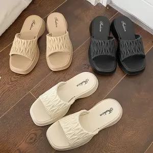 리플 여성 통굽 슬리퍼 샌들 여자 여름 비치 사무실 거실화 실내화 층간소음방지 버클