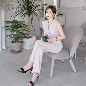 여자점프슈트 점프슈트 여름 신상 터틀넥 끈 민소매 와이드 팬츠 ible2