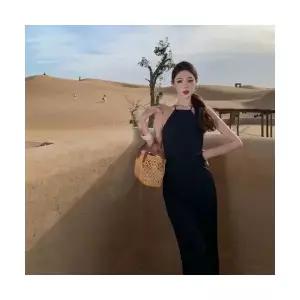 여자점프슈트 프렌치 블랙 홀터넥 여름 바캉스 오버올 점프슈트 ible2