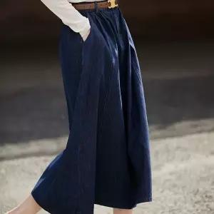 모씨모씨 A라인스커트치마 심플한 청치마 워싱 A라인 순면 데님 스커트 빈티지 웨이브 하프 하이웨스트 봄