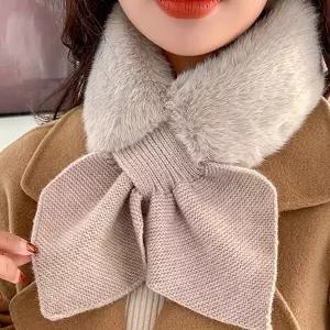 [하프클럽/]겨울 머플러 니트 퍼 리본 귀여운 목돌이 여자 선물