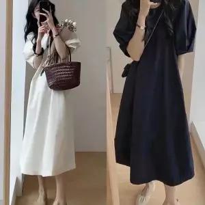 [하프클럽/]퍼프소매 플레어롱원피스 미니멀 데일리 여리핏 봄여름룩