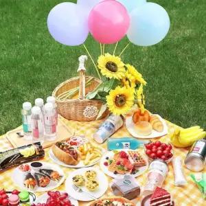 150x200cm 피크닉매트 오렌지체크 돗자리