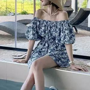 [하프클럽/]플로럴 오프숄더 미니원피스 퍼프소매 바캉스 여리핏룩