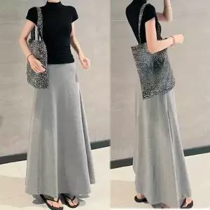 [하프클럽/]여성 롱 스커트 허리 고무줄 밴딩 면 치마 무지 코디