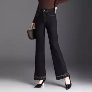 마킷5 여친 빈티지 가을 청바지 와이드핏 자수 하이웨스트 늘어뜨려 슬림핏 나팔바지 JEN3