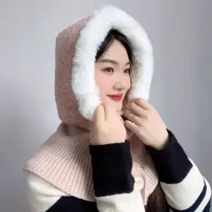 [하프클럽/]후드 넥워머 니트 여성 겨울 퍼 패션 고급 핑크