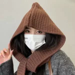 [하프클럽/]4컬러 따뜻한 니트 후드형 머플러 후드케이프 목도리