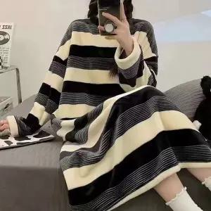 [하프클럽/]포근 극세사 겨울 수면잠옷 롱원피스 2종