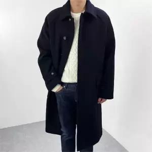 [하프클럽/] 남자 오버핏 겨울 안감 퀄팅 아웃포켓 트레블러 울 싱글 롱코트