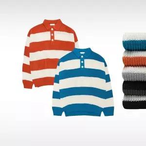 [하프클럽/]남자 오버핏 단가라 스트라이프 카라 커플 니트