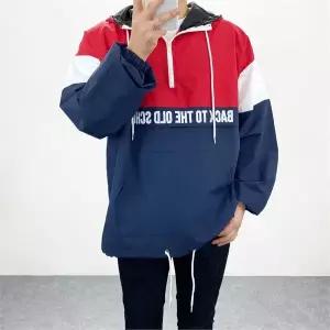 [하프클럽/] 남자 오버핏 올드스쿨 반집업 바람막이 아노락 맨투맨 후드점