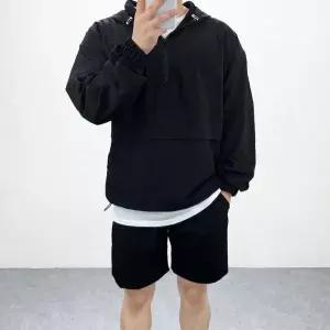 [하프클럽/] 남자 오버핏 맥스 스트링 반집업 바람막이 아노락 후드맨투맨