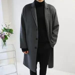 [하프클럽/] 남자 오버핏 아크 핸드메이드 싱글 울 롱코트 (1color)