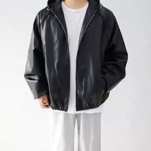[하프클럽/]남자 오버핏 빅사이즈 봄 가을 겨울 레더 후드 라이더 가죽점퍼