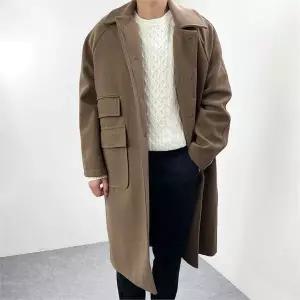 [하프클럽/] 남자 오버핏 겨울 안감 퀄팅 발마칸 울 롱코트 2컬러