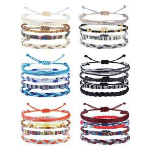 플로리데코 24개 보호 서퍼 팔찌 조절 가능한 비즈 발찌 핸드메이드 땋은 컬러풀 여름 끈 로프 발목 여성 남성용 주얼리