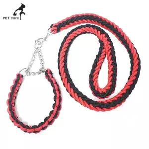 [골드스마일]엠펫 대형견용 트위스트 목줄 리드줄세트 (레드블랙)