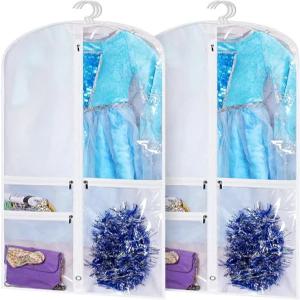 킴보라 코스튬 댄스 의류 가방 정장 드레스 커버 여행 및 대회 보호대용 투명 지퍼 포켓 3개 2개 세트
