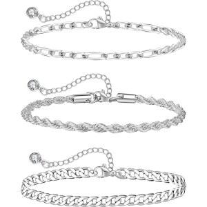 여성용 멜샤벳 스털링 실버 발목 팔찌 - 쿠반 링크, 피가로, 로프, 플랫 마리너, 스네이크 헤링본, 위성, 페이퍼클립 여름 해변 방수 발찌