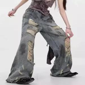팬츠 청 빈티지 여름 남자 배기팬츠 배기 나염 찢어진 슬리퍼 와이드 admr2