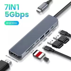 [호환] USB 3.1 Type-C-HDMI 호환 4K 어댑터 Thunderbolt C 허브 Usb3.0 TF SD 리더 슬롯 PD(MacBookPro Ai