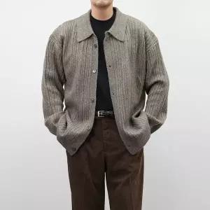 [하프클럽/옷자락]남자 울니트 오버핏 골지 카라넥 스카시 단추 가디건