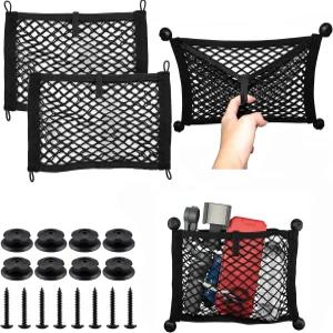 VEHIRIE 유니버설 2팩 탄력 소형 카고 네트 포켓 정리 파우치 백 14.3 x 9.5 인치 RV 수납 8피스 장착 나사