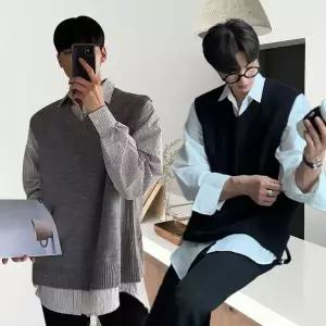 [하프클럽/옷자락]남자 폴리 니트 베스트 루즈핏 레이어드 조끼