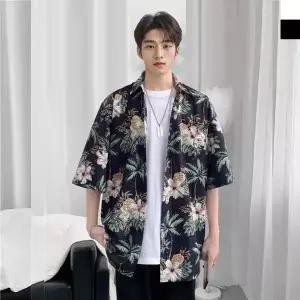 [하프클럽/옷자락]남자 오버핏 폴리에스터 야자수 패턴 반팔 셔츠