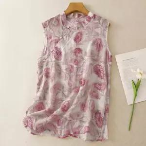 포뇨 여자 여름 분홍 면마 민소매 상의 얇은 홀터넥 블라우스 OPH2