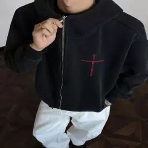 호크아이 남사친 검정 가을 데일리룩 간절기 카디건 집업 워싱 데빌 맨투맨 십자가 자수 후드 KUK3