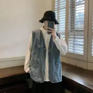 [하프클럽/옷자락]남자 여름 빈티지 오버핏 데님 청 베스트 조끼