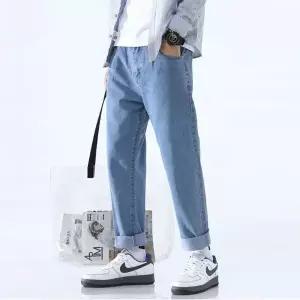 [하프클럽/옷자락]남자 일자 청바지 세미 와이드 롤업 데일리 데님 팬츠