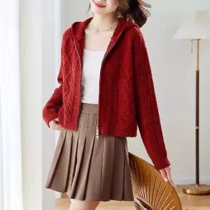 타노스여자 데일리룩 간절기 가디건 후드 쇼트 니트 카디건 봄가을 집업 KUK3