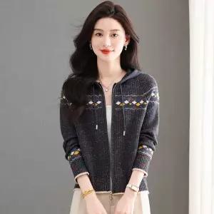 타노스여자 데일리룩 간절기 가디건 후드 빈티지 니트 카디건 가을옷 슬림핏 집업 KUK3