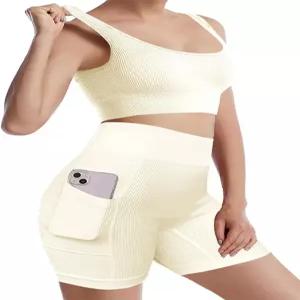 여성용 니요키 운동 세트 심리스 크롭탑 레깅스 매칭 투피스 요가 운동복