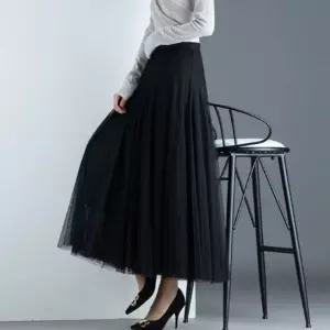 샤스커트 치마 망사 쉬폰 롱 롱스커트 코디 레이스 플레어스커트 밴딩 A라인 가을 신상