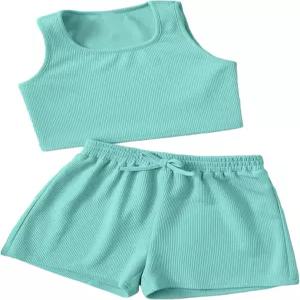 베르두사 걸의 2피스 운동복 세트 운동용 크롭 탱크 탑 및 쇼트