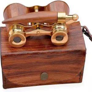 손잡이가 달린 SIFAAT WORLD 빈티지 오페라 안경 장식용 극장 쌍안경 견고한 황동 및 목재 마감 컴팩트