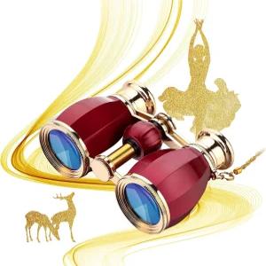 ESSLNB 오페라 안경 여성용 쌍안경 4X30mm 극장용 컴팩트 및 케이스 탈착식 체인 앤티크 빨간색