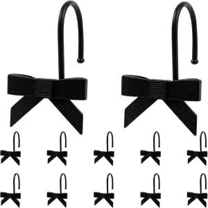 12pcs 블랙 보우 샤워 커튼 후크 장식 매끄러운 슬라이딩 링 걸이용 귀여운 욕실 보육 미술 걸룸