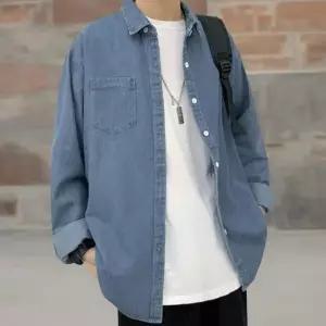 [하프클럽/옷자락]남녀공용 빈티지 청남방 루즈핏 데님 긴팔 셔츠