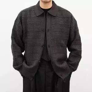 [하프클럽/옷자락]남자 패턴 카라넥 세미오버핏 겨울 버튼 니트 가디건