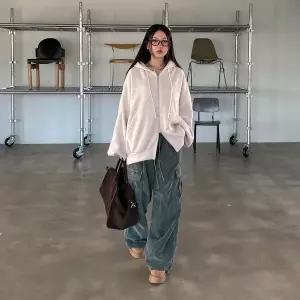 [하프클럽/옷자락]여자 후리스 투웨이 박시 골지 후드 집업