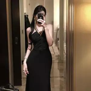 손오천 여자 원피스 스커트 롱 여름 데일리룩 프렌치 럭셔리 브이넥 비즈 슬림핏 파티 드레스 오프숄더 머