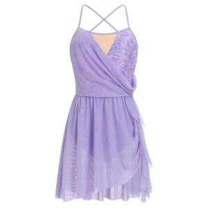 이바콤 서정적인 댄스 드레스 여성 글리터 플라워 스팽글 현대 의상 오픈 백 쉬폰 스커트 발레리나